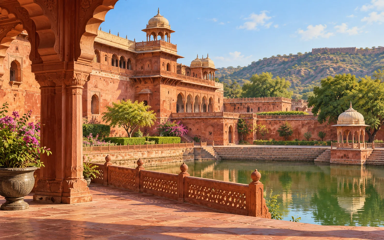Karauli-inspired destination landscape illustration