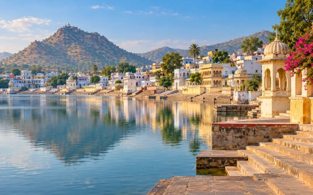 Pushkar-inspired destination landscape illustration