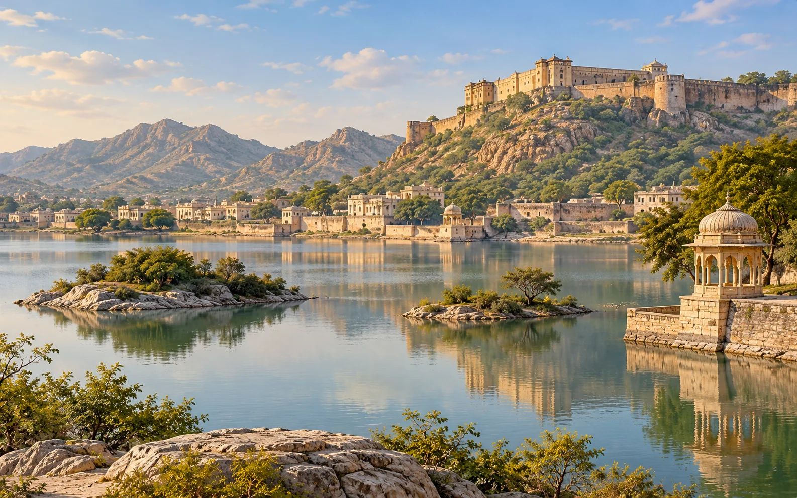 Kishangarh-inspired destination landscape illustration