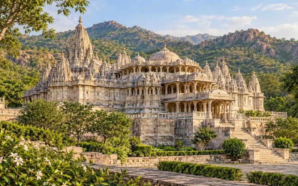 Ranakpur-inspired destination landscape illustration