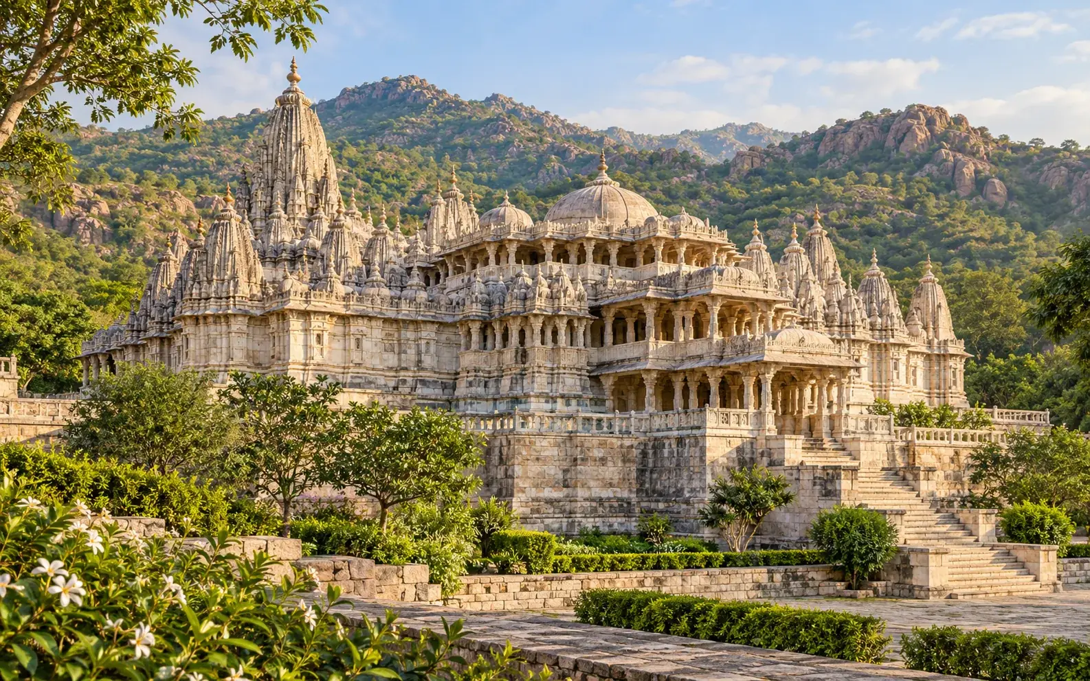 Ranakpur-inspired destination landscape illustration