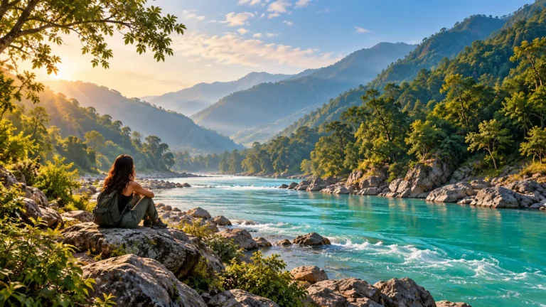 Rishikesh-inspired landscape illustration