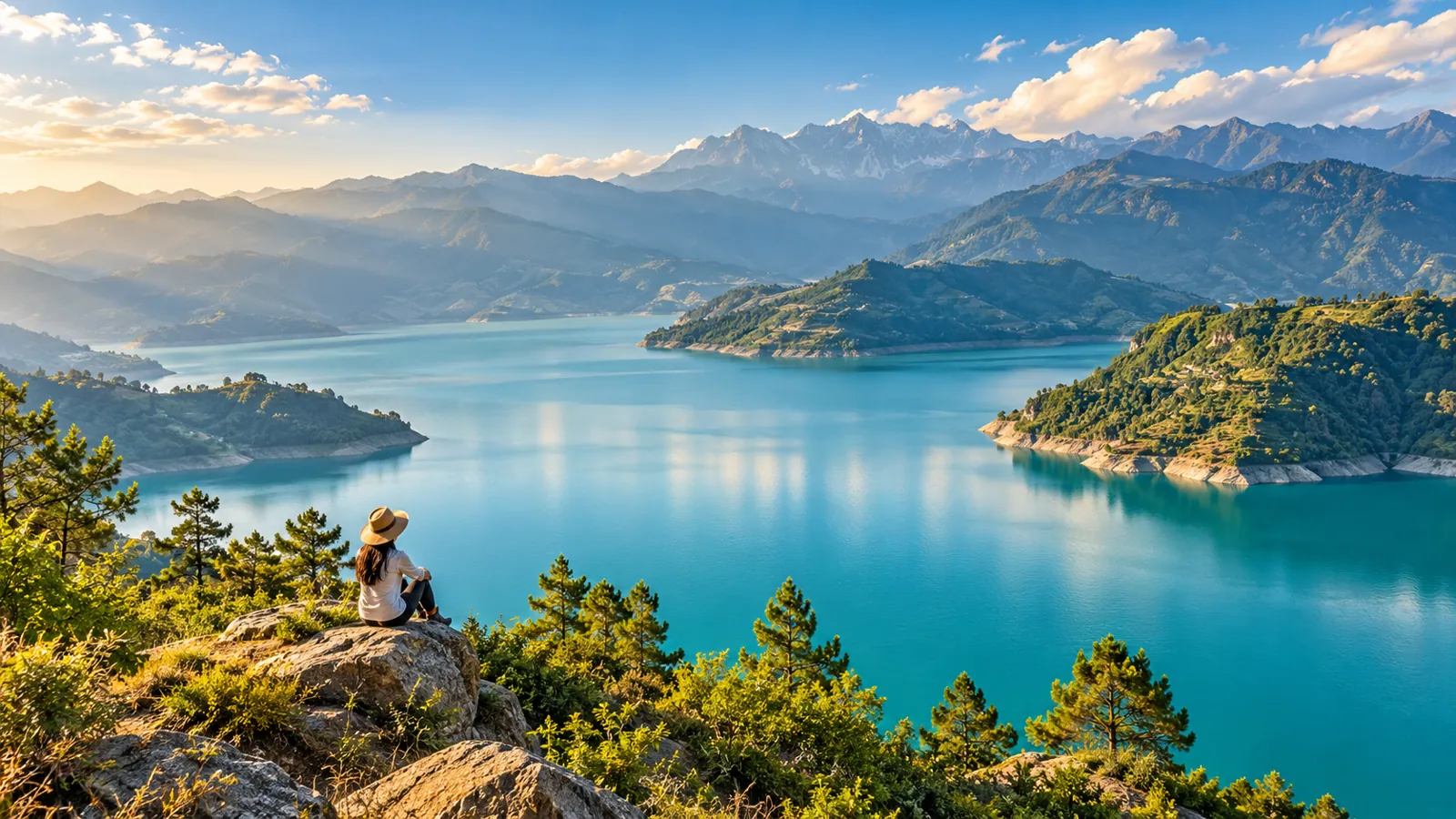 Tehri Lake-inspired landscape illustration