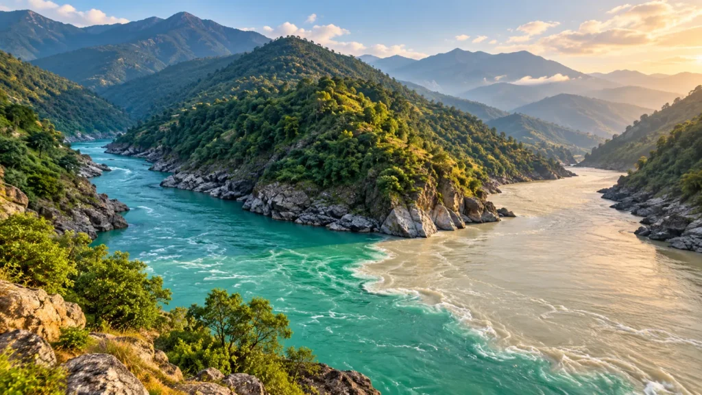 Devprayag-inspired landscape illustration
