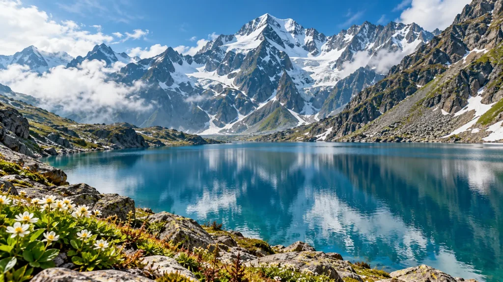 Hemkund Sahib-inspired landscape illustration