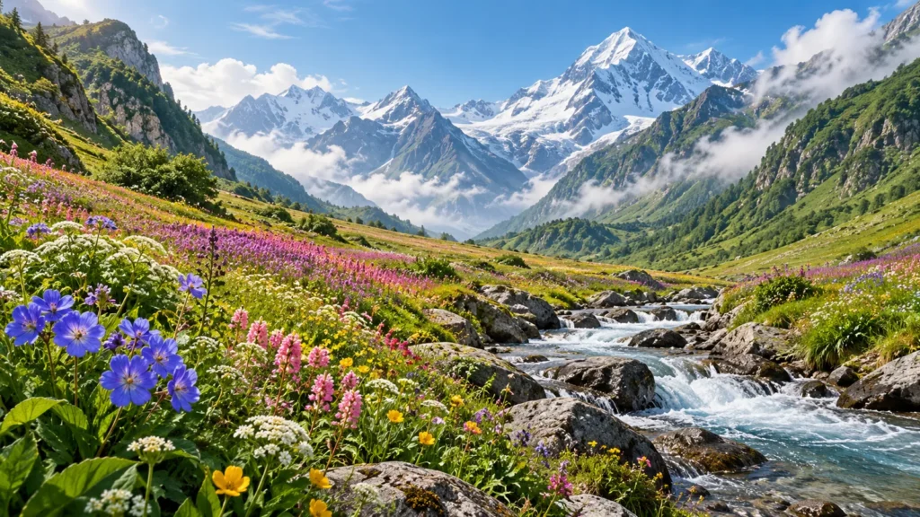 Valley of Flowers-inspired landscape illustration