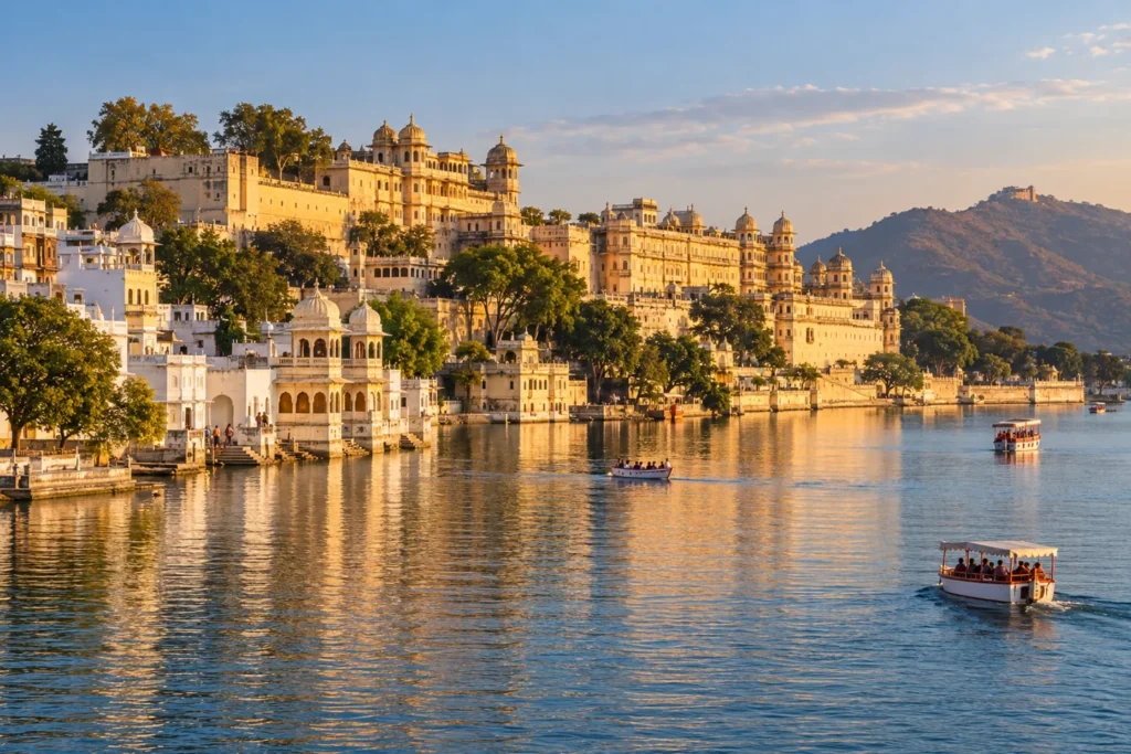 AI illustration of Lake Pichola and palace waterfront in Udaipur