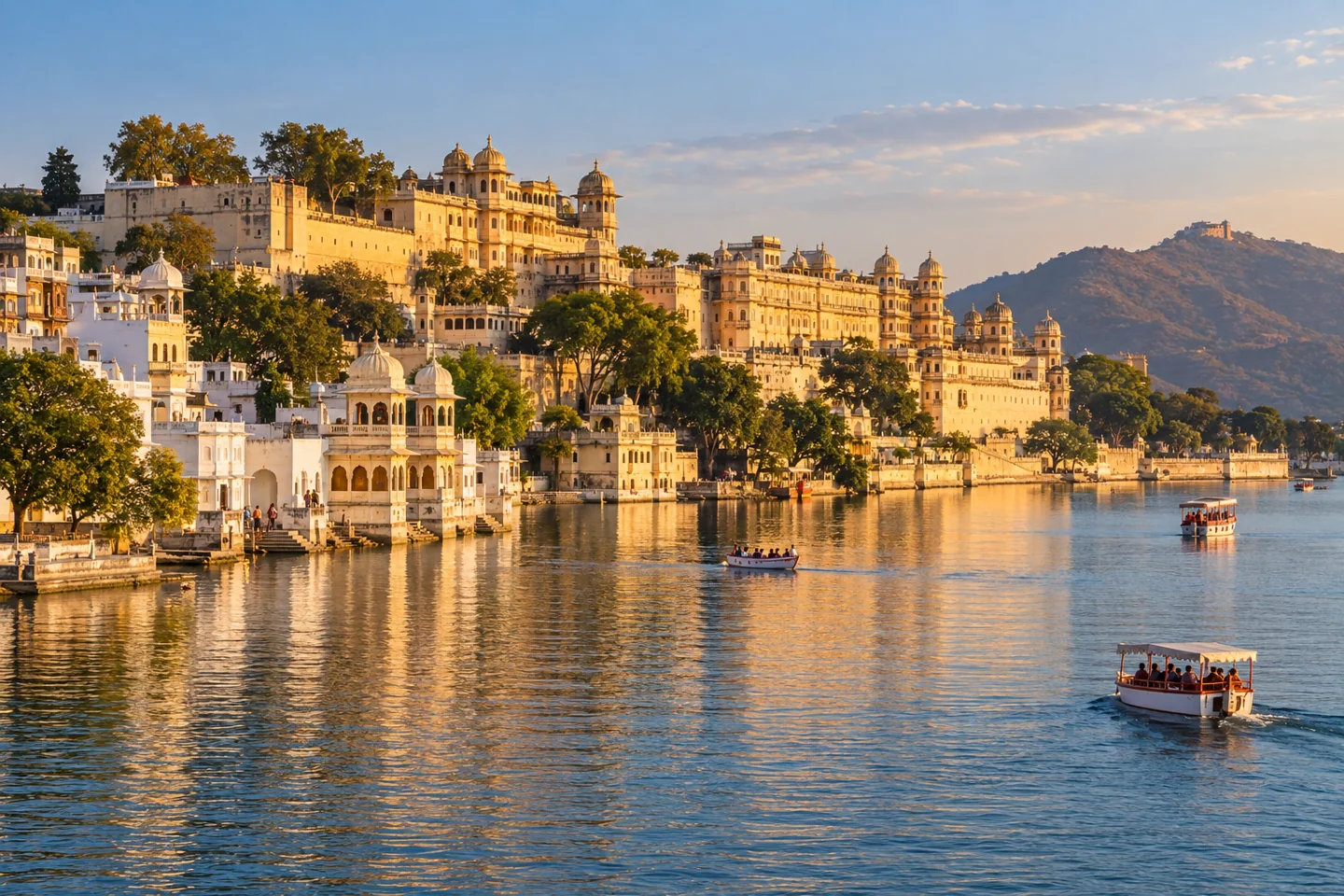 AI illustration of Lake Pichola and palace waterfront in Udaipur